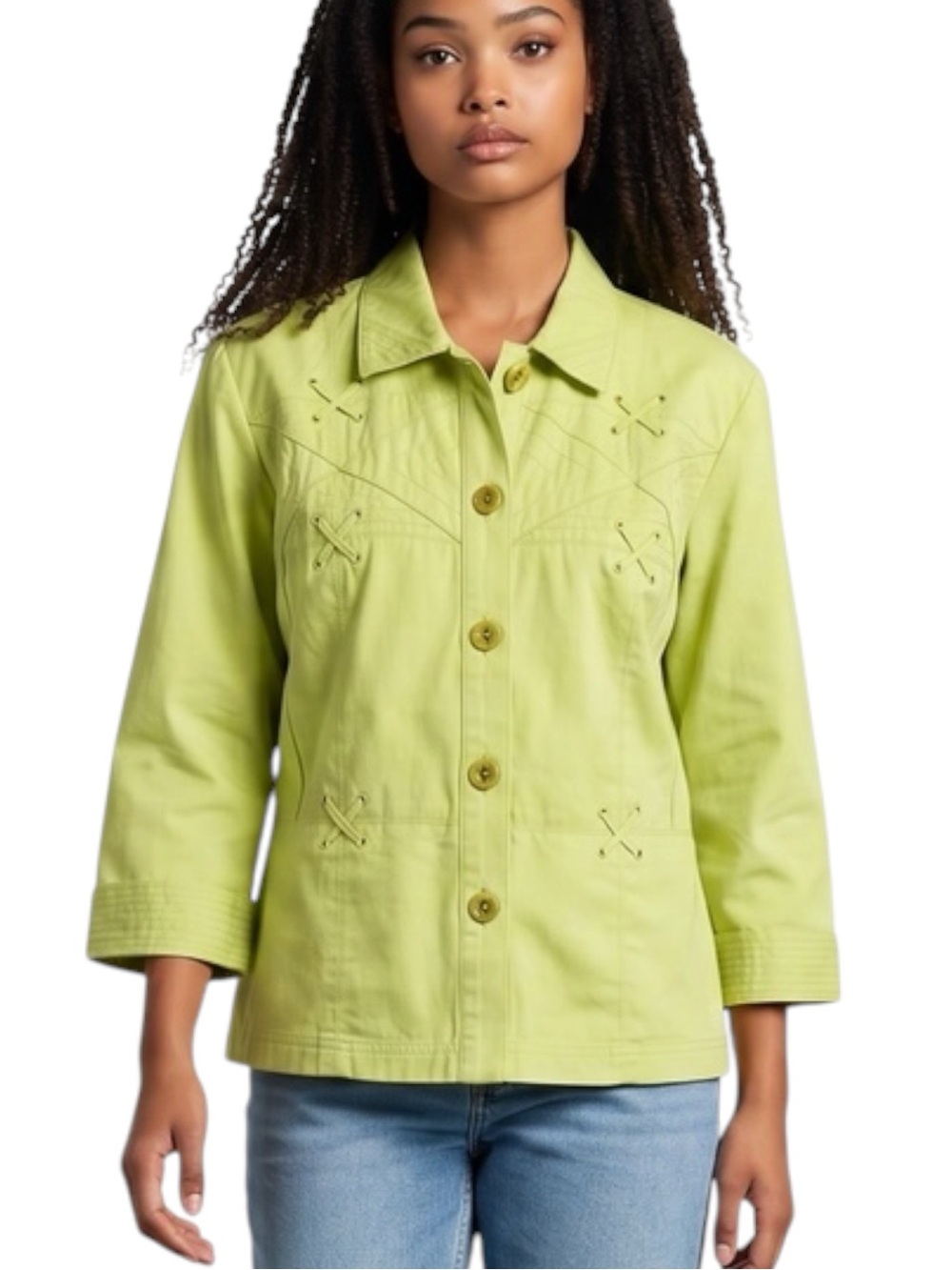 Nancy Bolen Yellow Cotton CottageCore Coastal Grandma Jacket Size 6